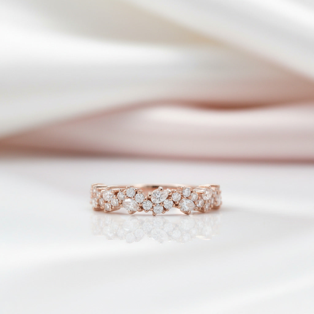 Vintage 14k Rose Gold Pear & Round Cut Diamond Option Wedding Band-Black Diamonds New York