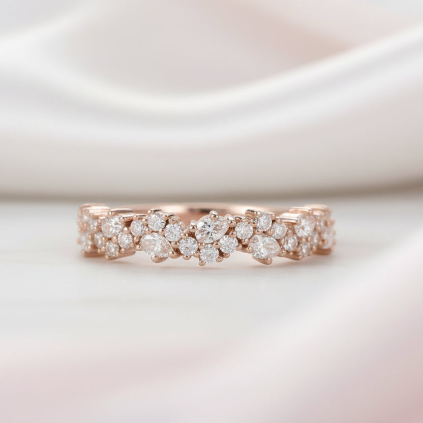 Vintage 14k Rose Gold Pear & Round Cut Diamond Option Wedding Band-Black Diamonds New York