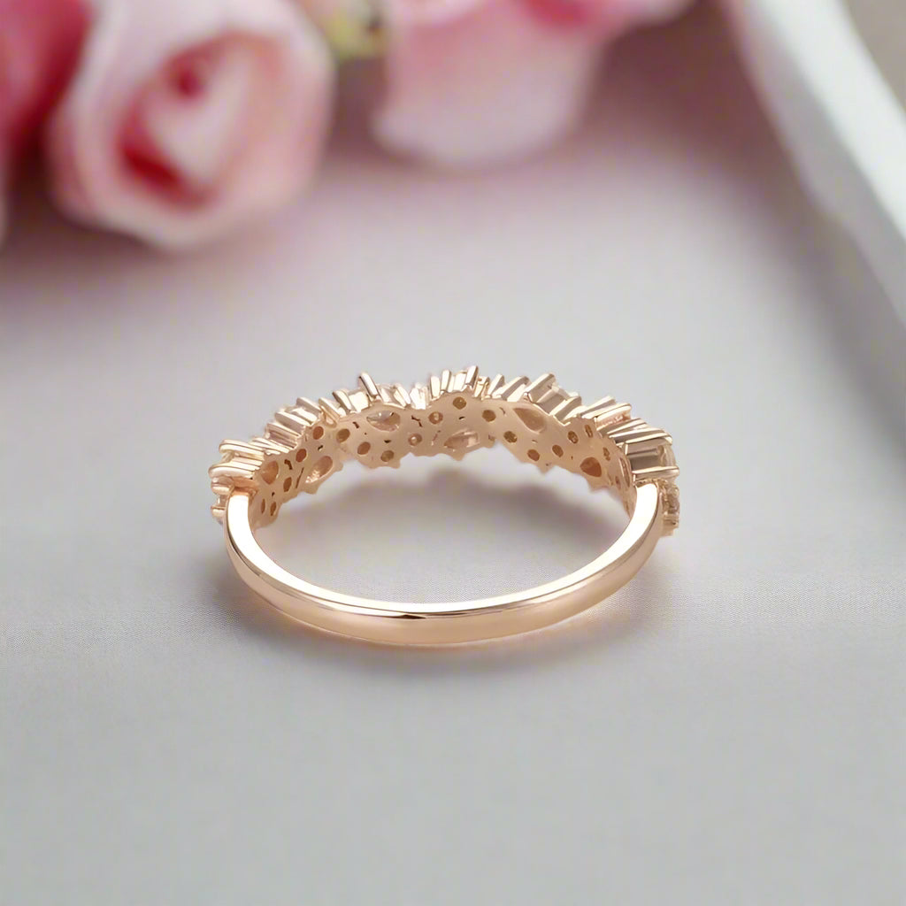 Vintage 14k Rose Gold Pear & Round Cut Diamond Wedding Band-Black Diamonds New York