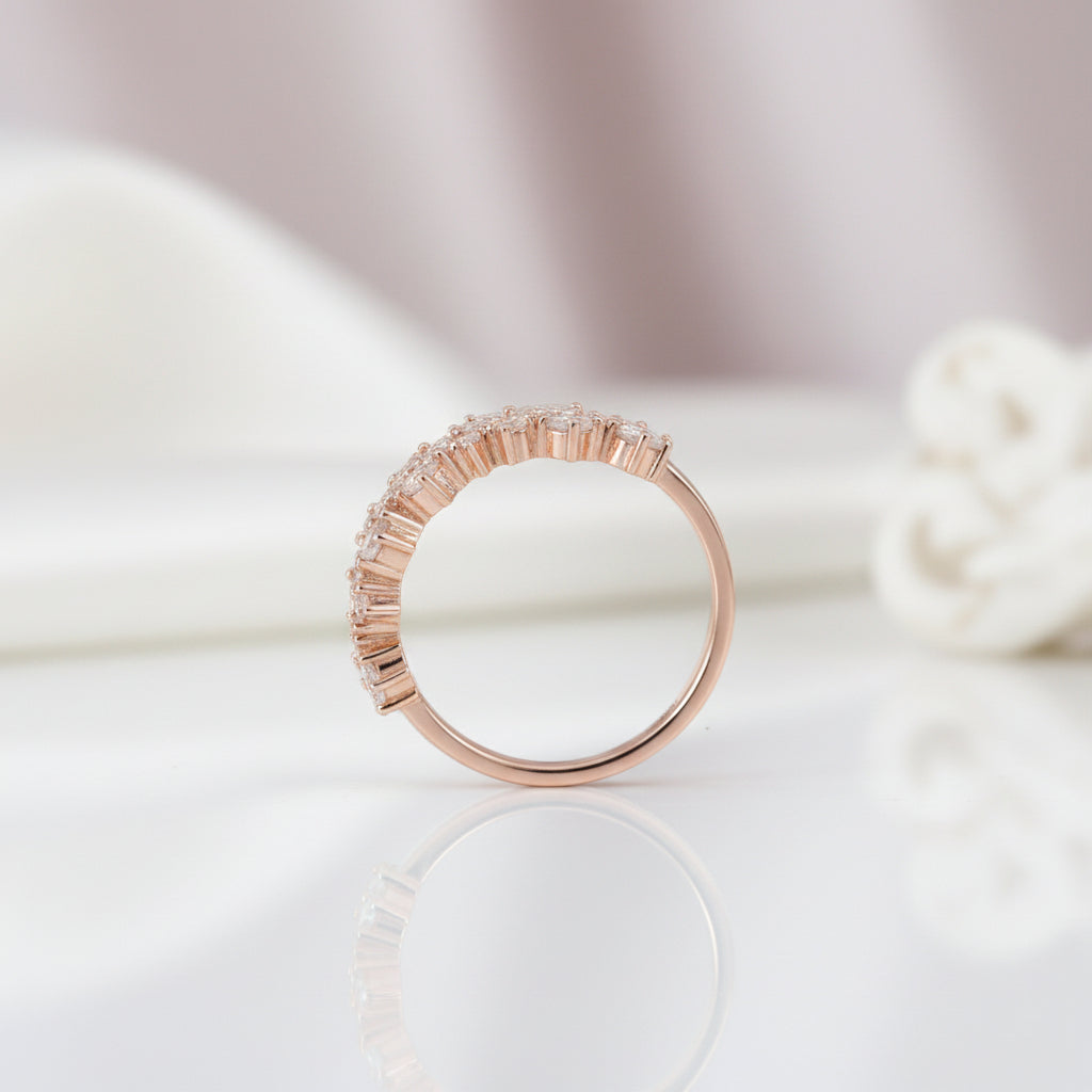 Vintage 14k Rose Gold Pear & Round Cut Diamond Option Wedding Band-Black Diamonds New York