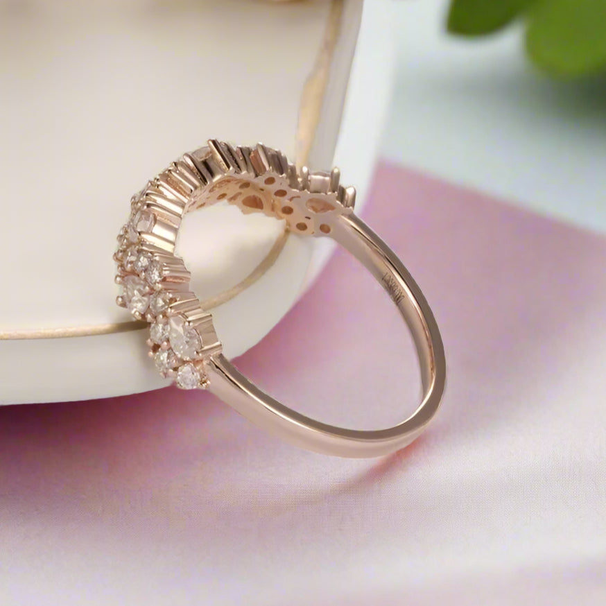 Vintage 14k Rose Gold Pear & Round Cut Diamond Wedding Band-Black Diamonds New York