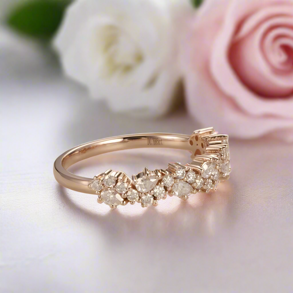 Vintage 14k Rose Gold Pear & Round Cut Diamond Wedding Band-Black Diamonds New York