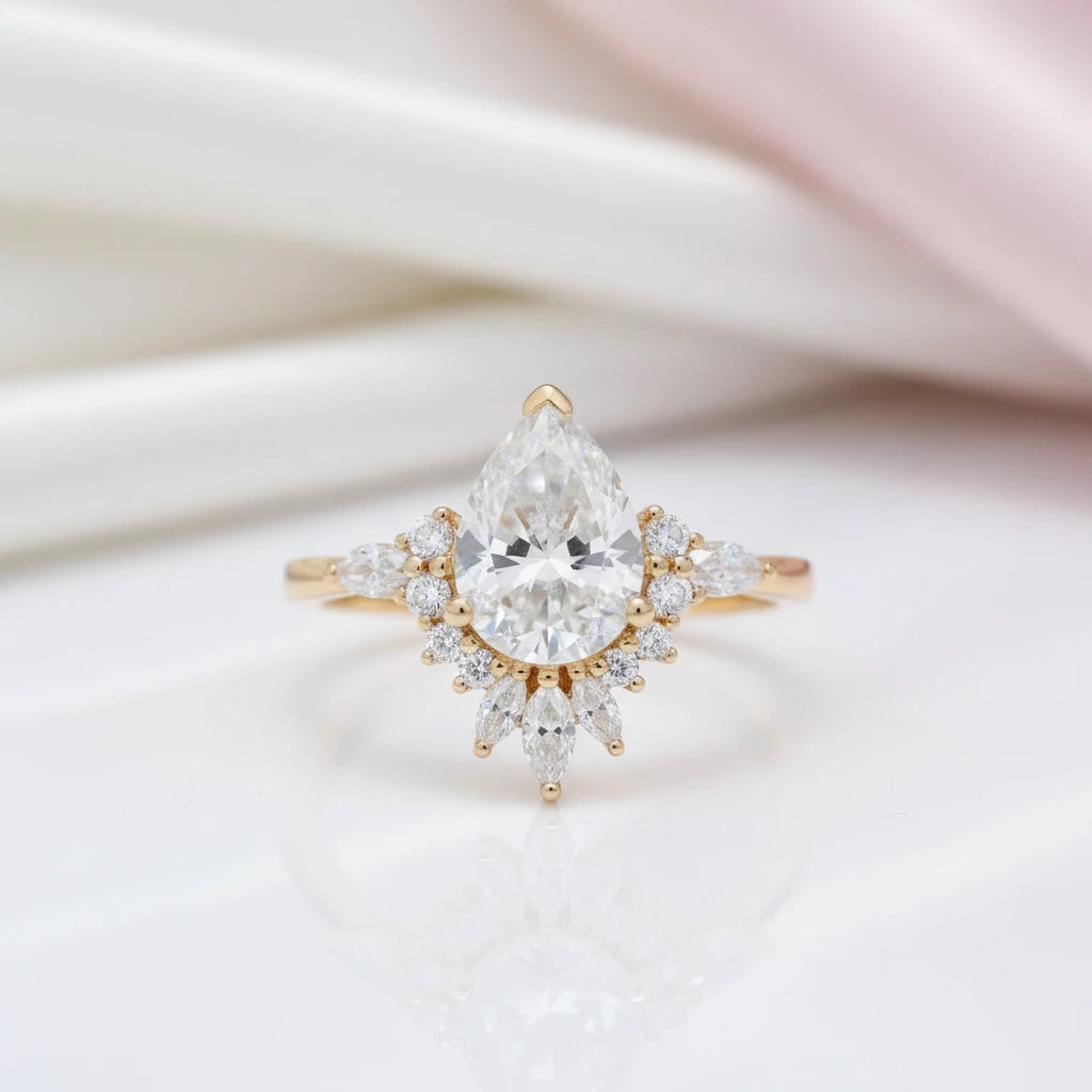 Vintage 14k Yellow Gold 2.0 Ct Pear Cut Diamond Option Engagement Ring-Black Diamonds New York