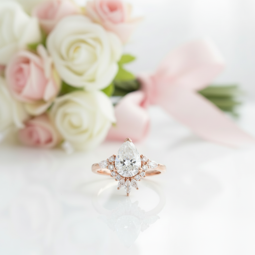 Vintage 14k Yellow Gold 2.0 Ct Pear Cut Diamond Option Engagement Ring-Black Diamonds New York
