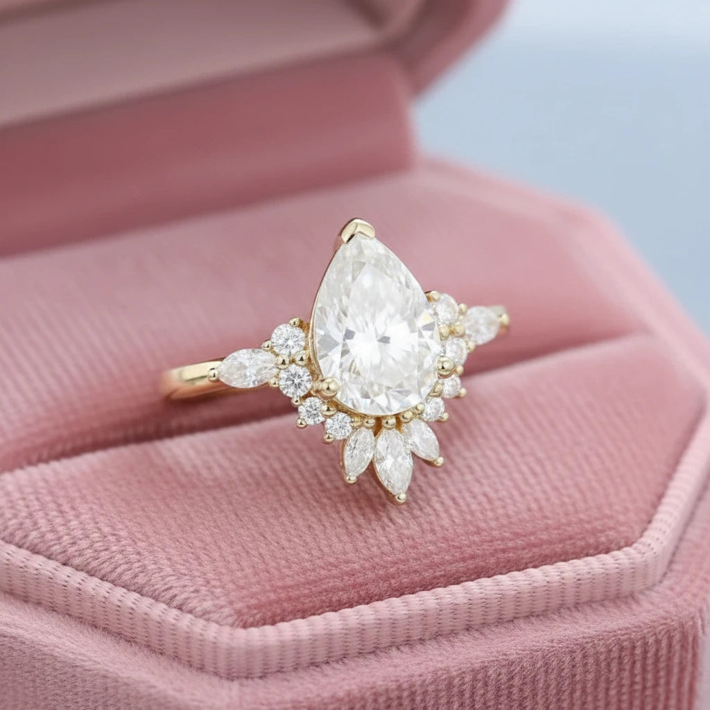 Vintage 14k Yellow Gold 2.0 Ct Pear Cut Diamond Option Engagement Ring-Black Diamonds New York