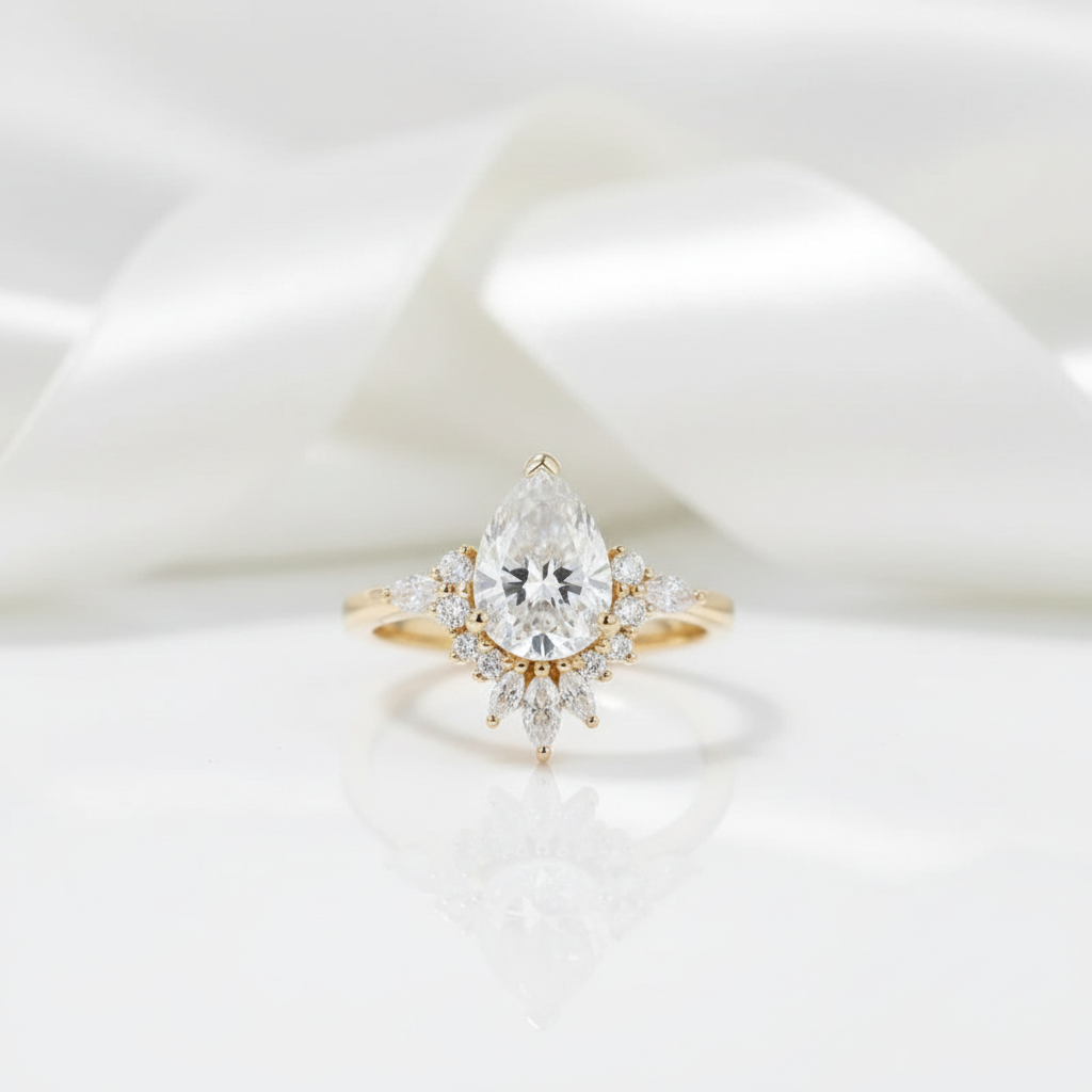 Vintage 14k Yellow Gold 2.0 Ct Pear Cut Diamond Option Engagement Ring-Black Diamonds New York
