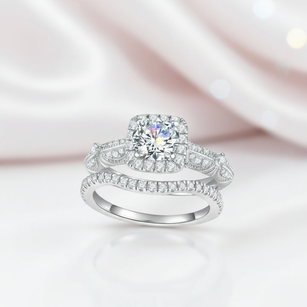 Vintage 1.53 Ctw Round Diamond Engagement Ring Set-Black Diamonds New York