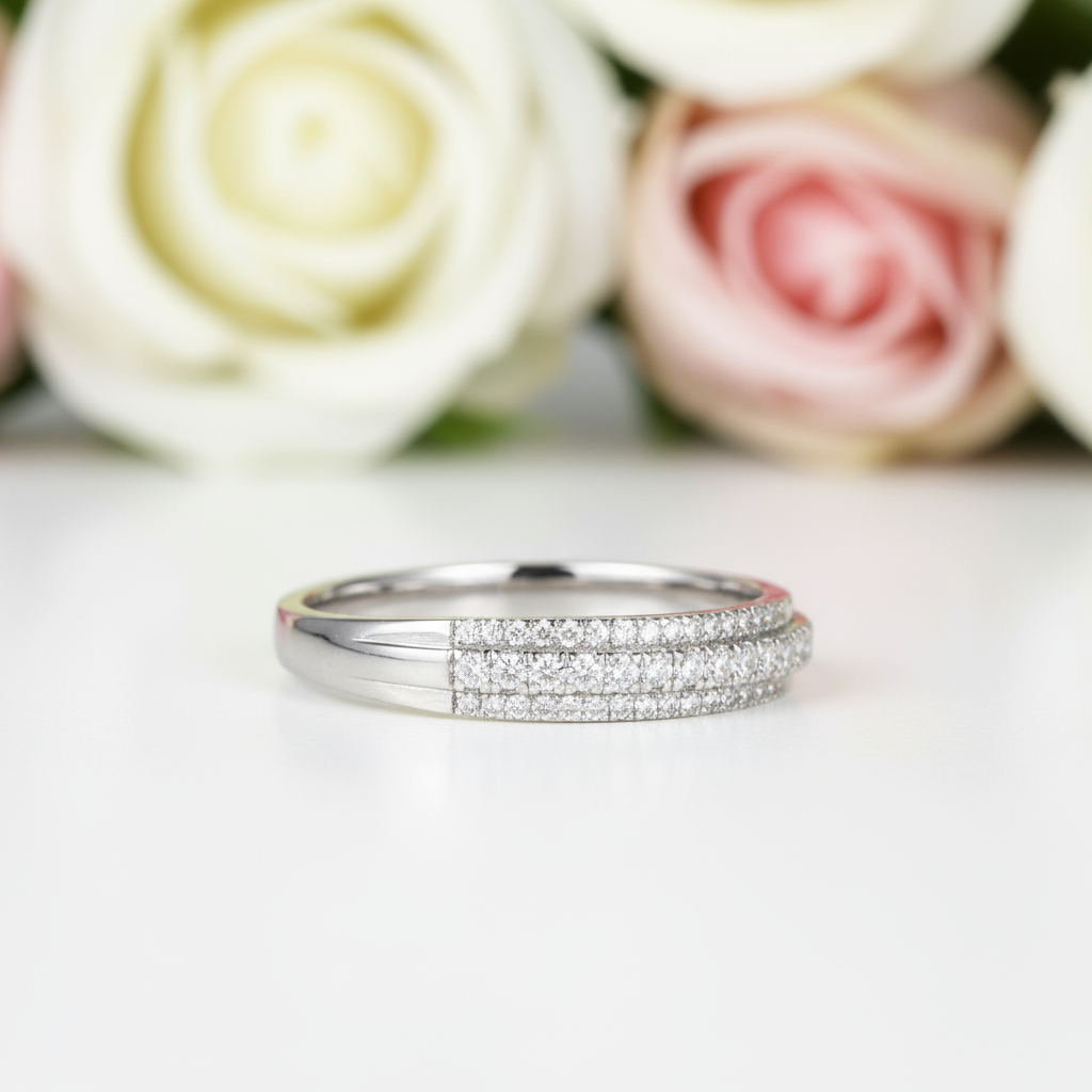 Vintage 3-Line Pave Wedding Ring Band-Black Diamonds New York