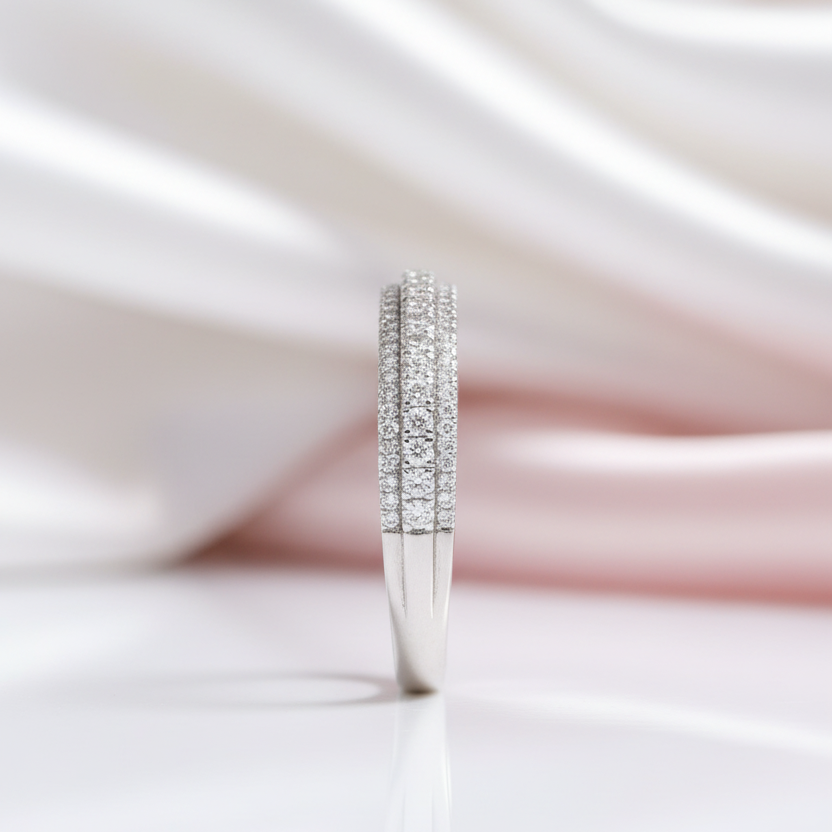 Vintage 3-Line Pave Wedding Ring Band-Black Diamonds New York