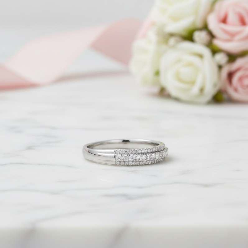 Vintage 3-Line Pave Wedding Ring Band-Black Diamonds New York