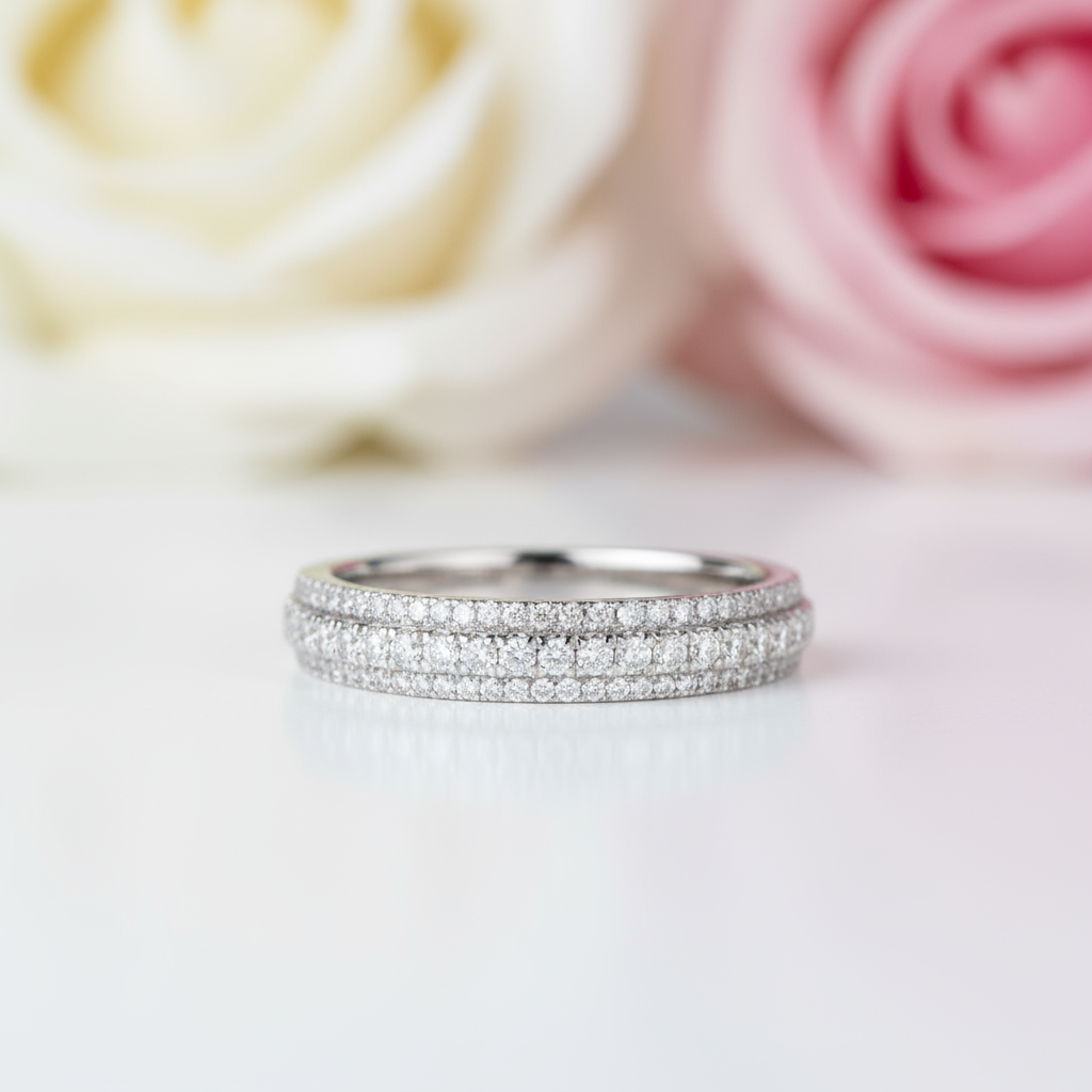 Vintage 3-Line Pave Wedding Ring Band-Black Diamonds New York