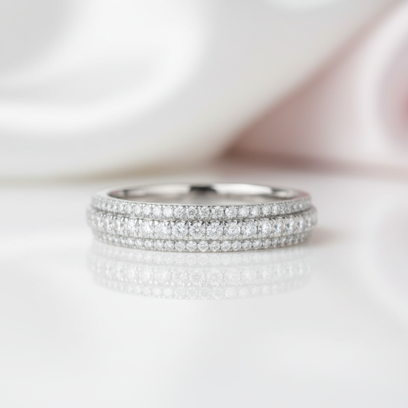 Vintage 3-Line Pave Wedding Ring Band-Black Diamonds New York