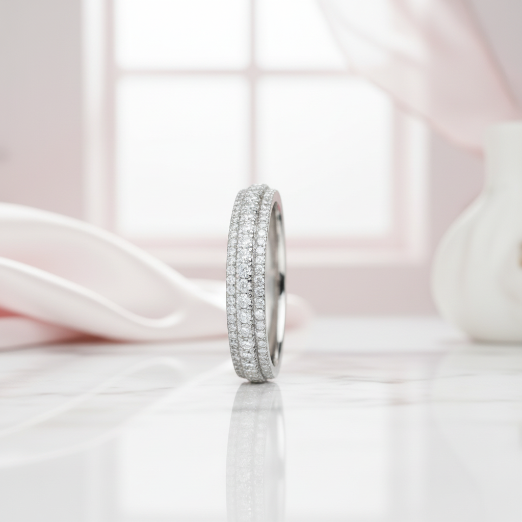 Vintage 3-Line Pave Wedding Ring Band-Black Diamonds New York