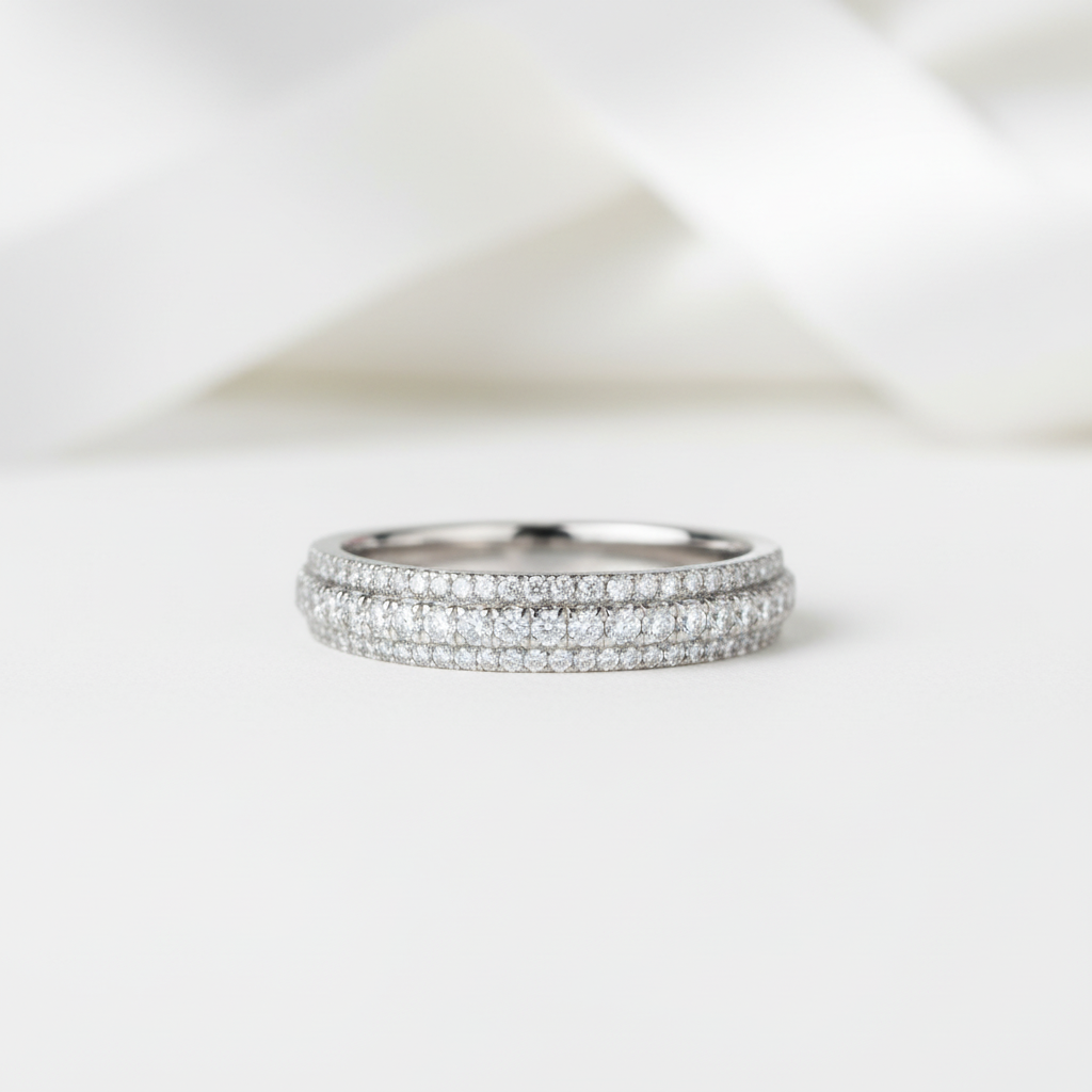 Vintage 3-Line Pave Wedding Ring Band-Black Diamonds New York