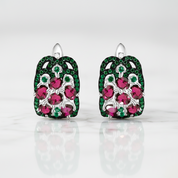 Vintage 3.0 Ct Rhodolite Garnet Gemstone Earrings-Black Diamonds New York