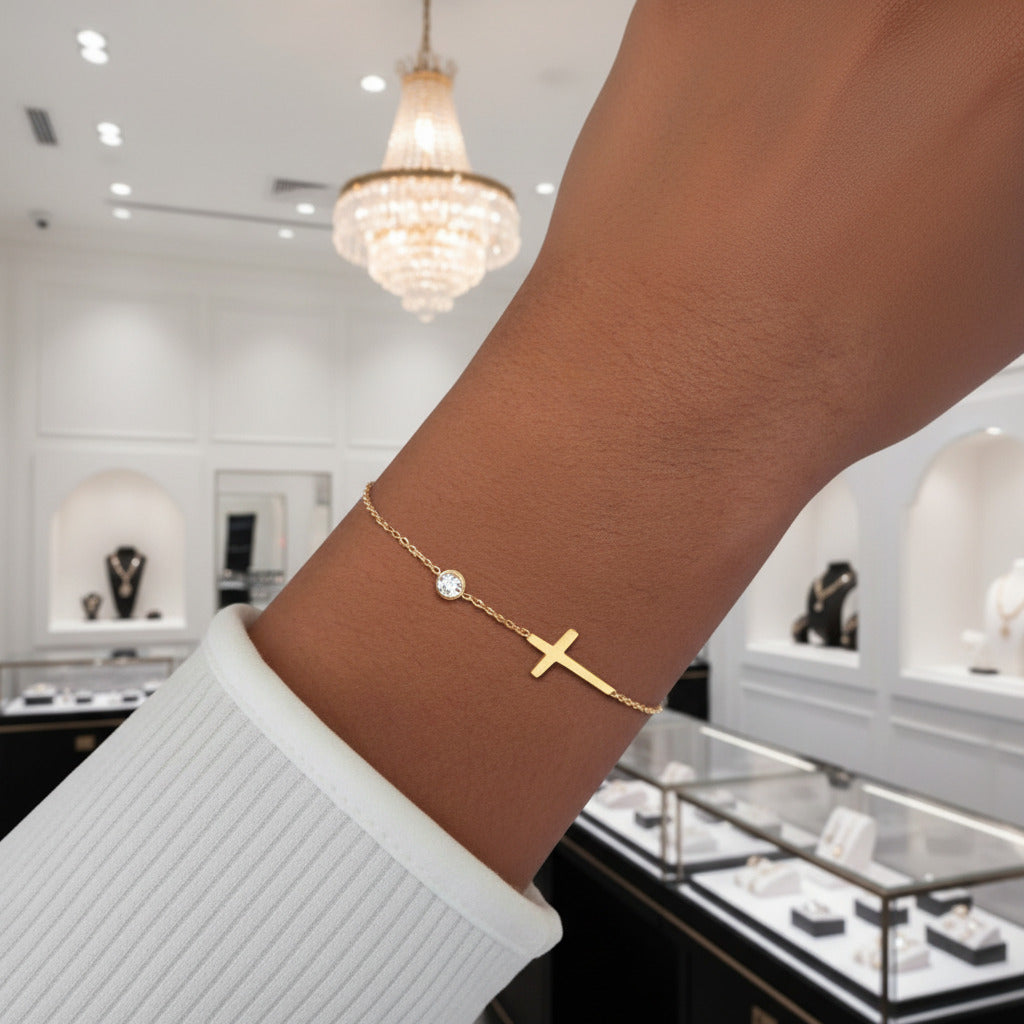 Vintage 4mm Diamond Option Cross Bracelet-Black Diamonds New York