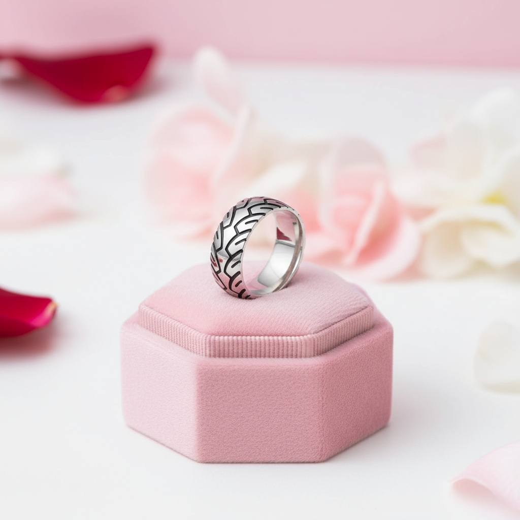 Vintage 8mm Unisex Wedding Band with Car Tire Pattern-Black Diamonds New York