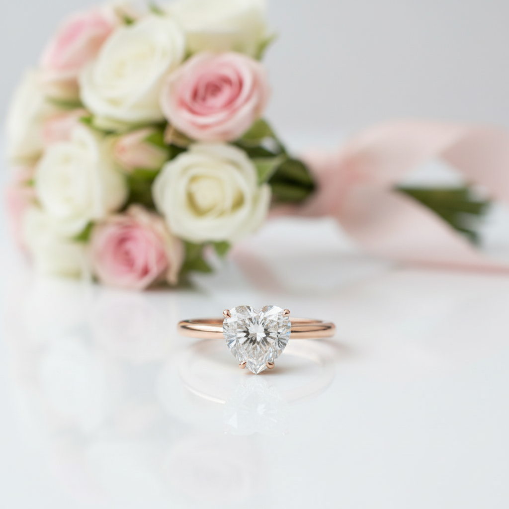 Vintage 9k Rose Gold 1.5 Ct Heart Diamond Option Engagement Ring-Black Diamonds New York
