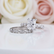 Vintage Art Deco Radiant Cut Wedding Ring Set-Black Diamonds New York