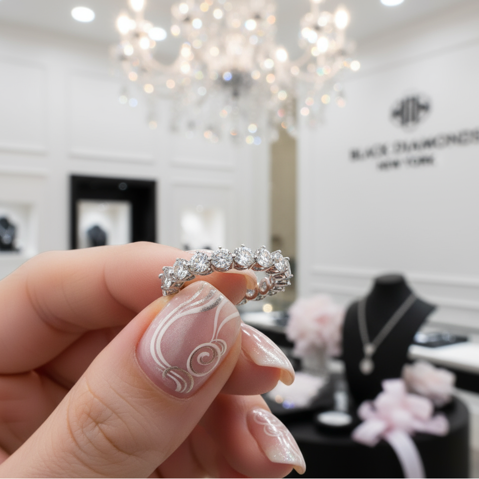 Vintage Art Round Cut Women's Wedding Band-Black Diamonds New York