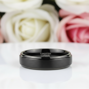 Vintage Black Brushed Tungsten Carbide Wedding Band-Black Diamonds New York