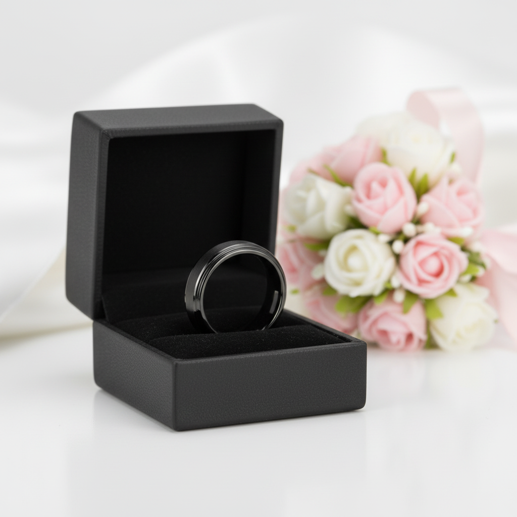 Vintage Black Brushed Tungsten Carbide Wedding Band-Black Diamonds New York