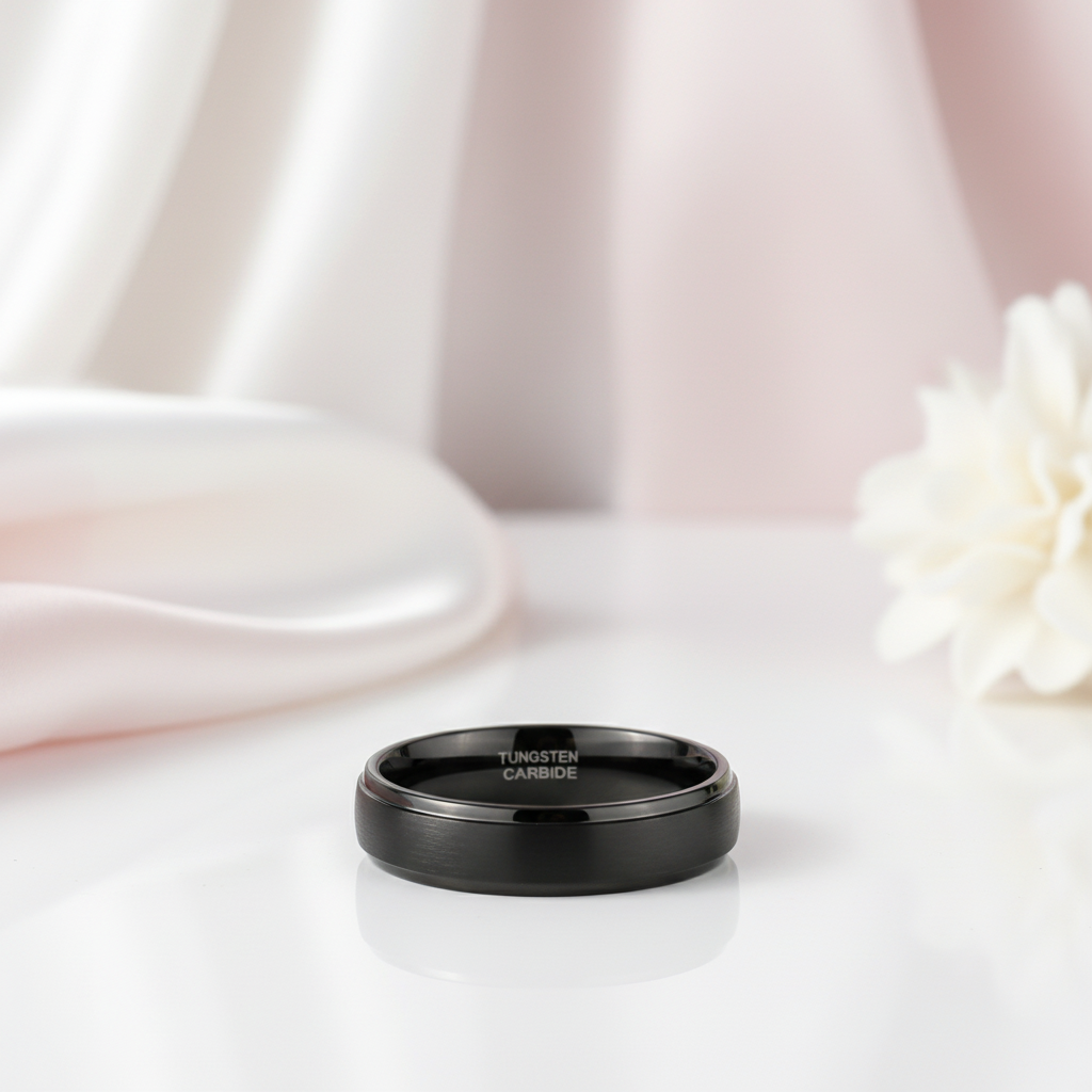 Vintage Black Brushed Tungsten Carbide Wedding Band-Black Diamonds New York