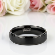 Vintage Black Brushed Tungsten Carbide Wedding Band-Black Diamonds New York