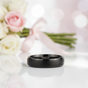 Vintage Black Brushed Tungsten Carbide Wedding Band-Black Diamonds New York