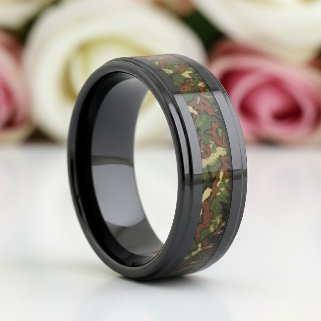 Vintage Black Ceramic Men's Wedding Band-Black Diamonds New York