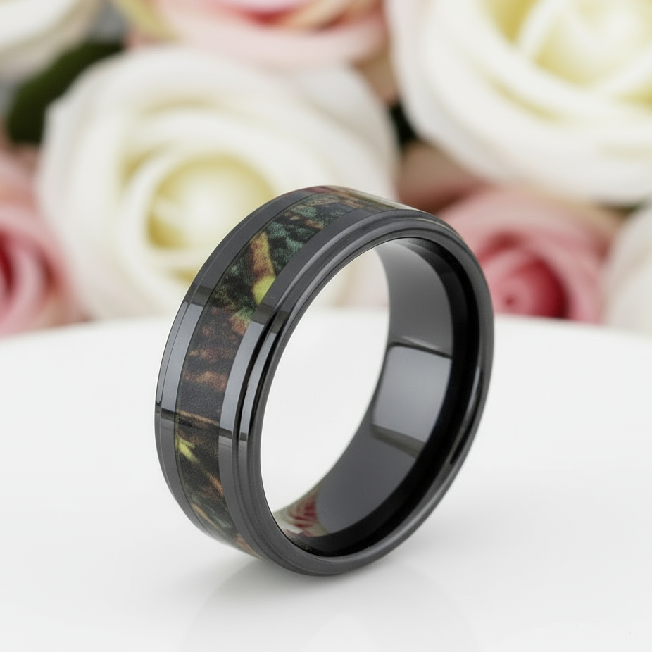 Vintage Black Ceramic Men's Wedding Band-Black Diamonds New York