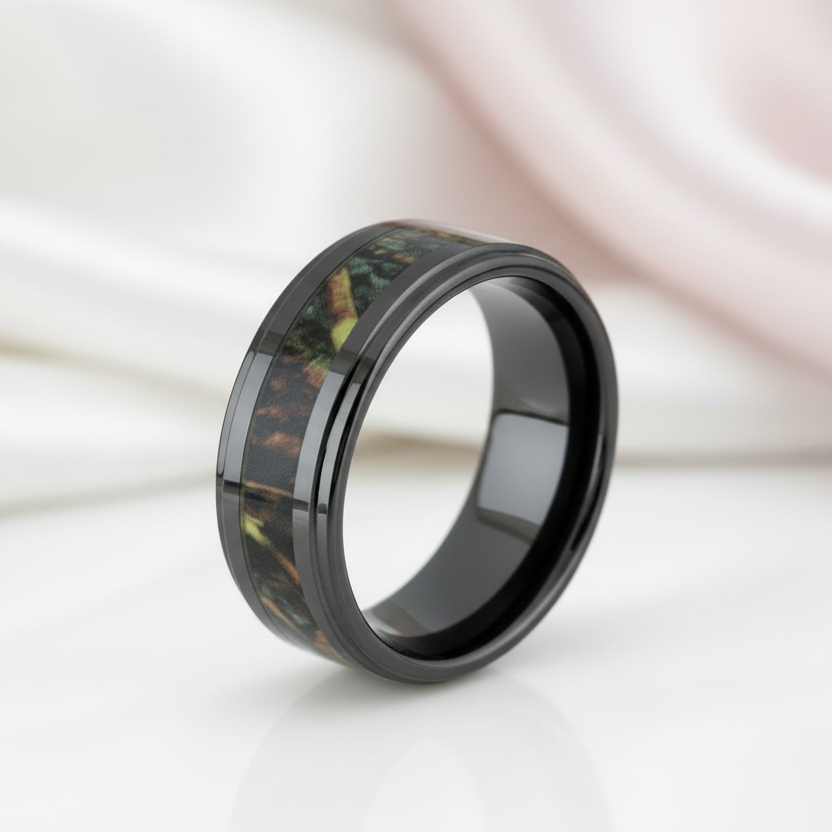 Vintage Black Ceramic Men's Wedding Band-Black Diamonds New York