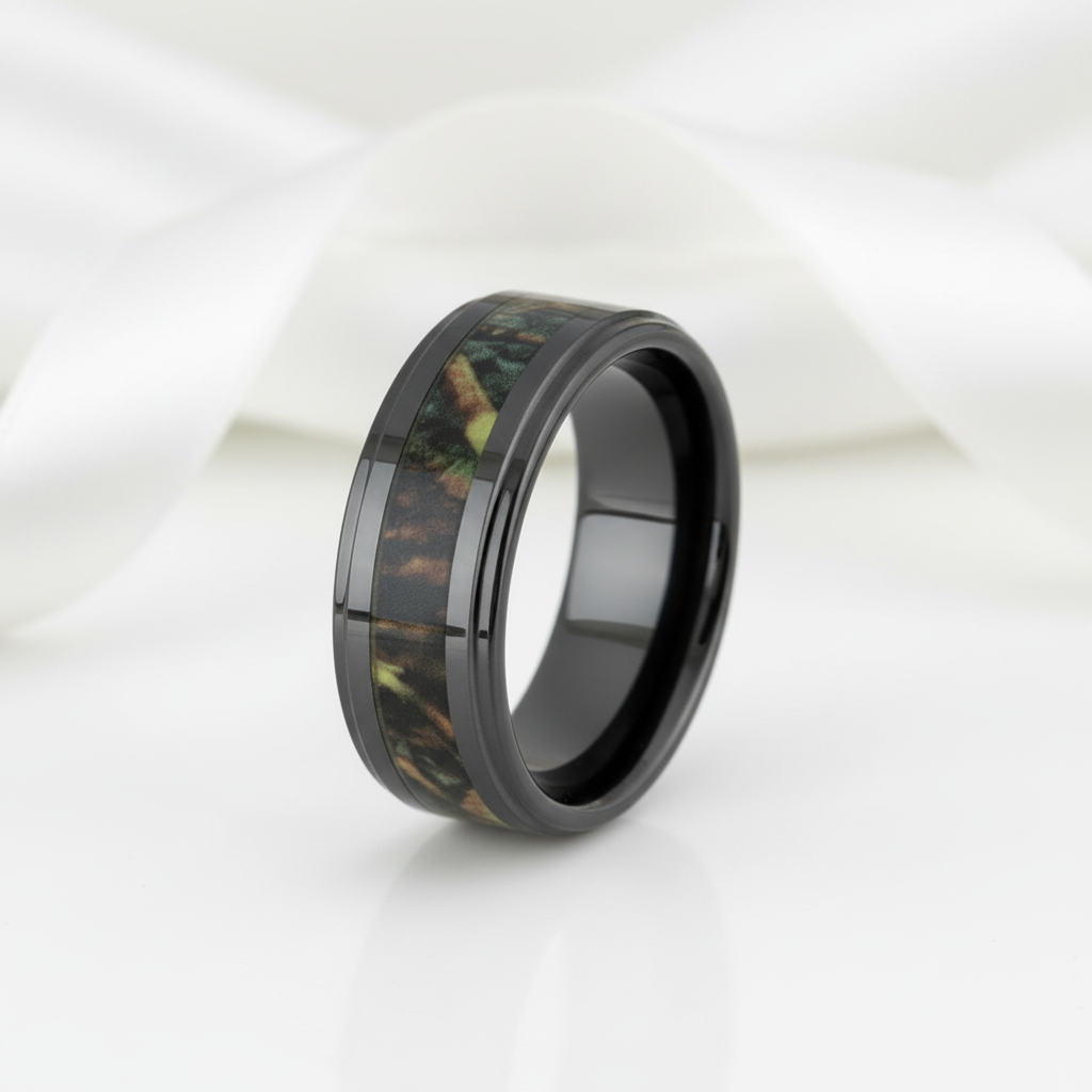 Vintage Black Ceramic Men's Wedding Band-Black Diamonds New York