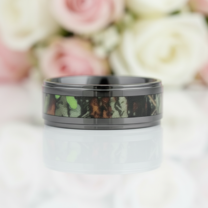 Vintage Black Ceramic Men's Wedding Band-Black Diamonds New York