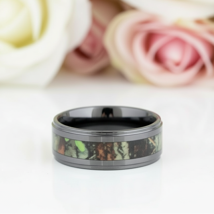 Vintage Black Ceramic Men's Wedding Band-Black Diamonds New York