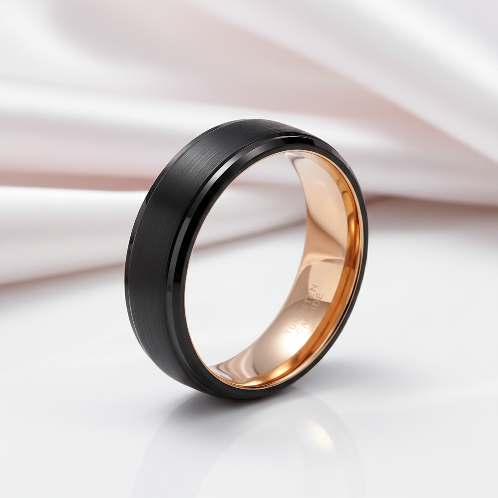 Vintage Black Tungsten Carbide Wedding Band-Black Diamonds New York