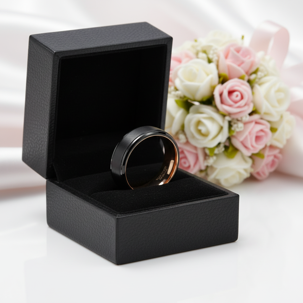 Vintage Black Tungsten Carbide Wedding Band-Black Diamonds New York