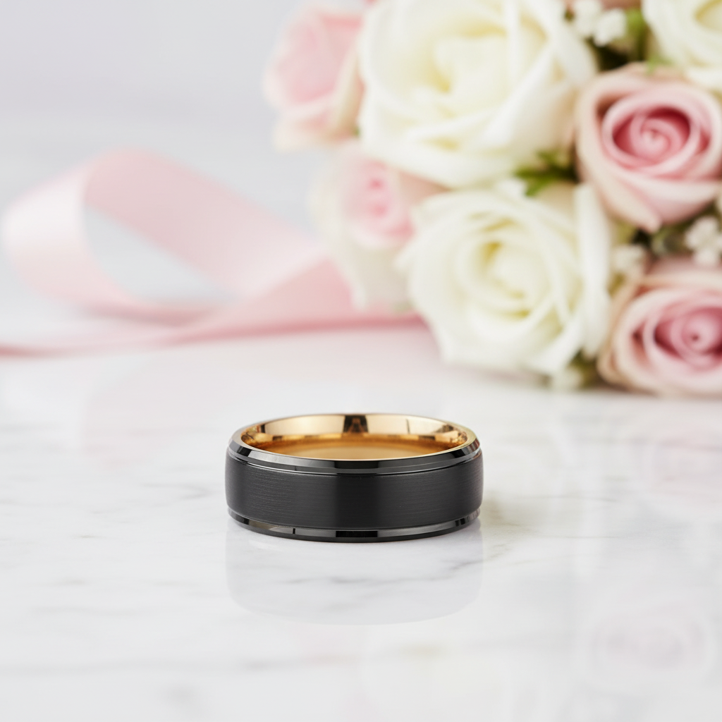 Vintage Black Tungsten Carbide Wedding Band-Black Diamonds New York