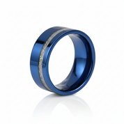 Vintage Blue Polished Unisex Wedding Band with Meteorite Inlay-Black Diamonds New York