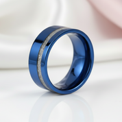 Vintage Blue Polished Unisex Wedding Band with Meteorite Inlay-Black Diamonds New York