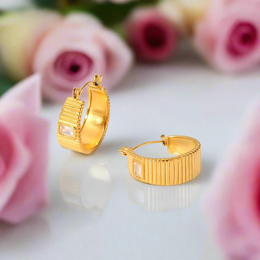 Vintage Chunky Women's Hoop Earrings with Diamond-Black Diamonds New York