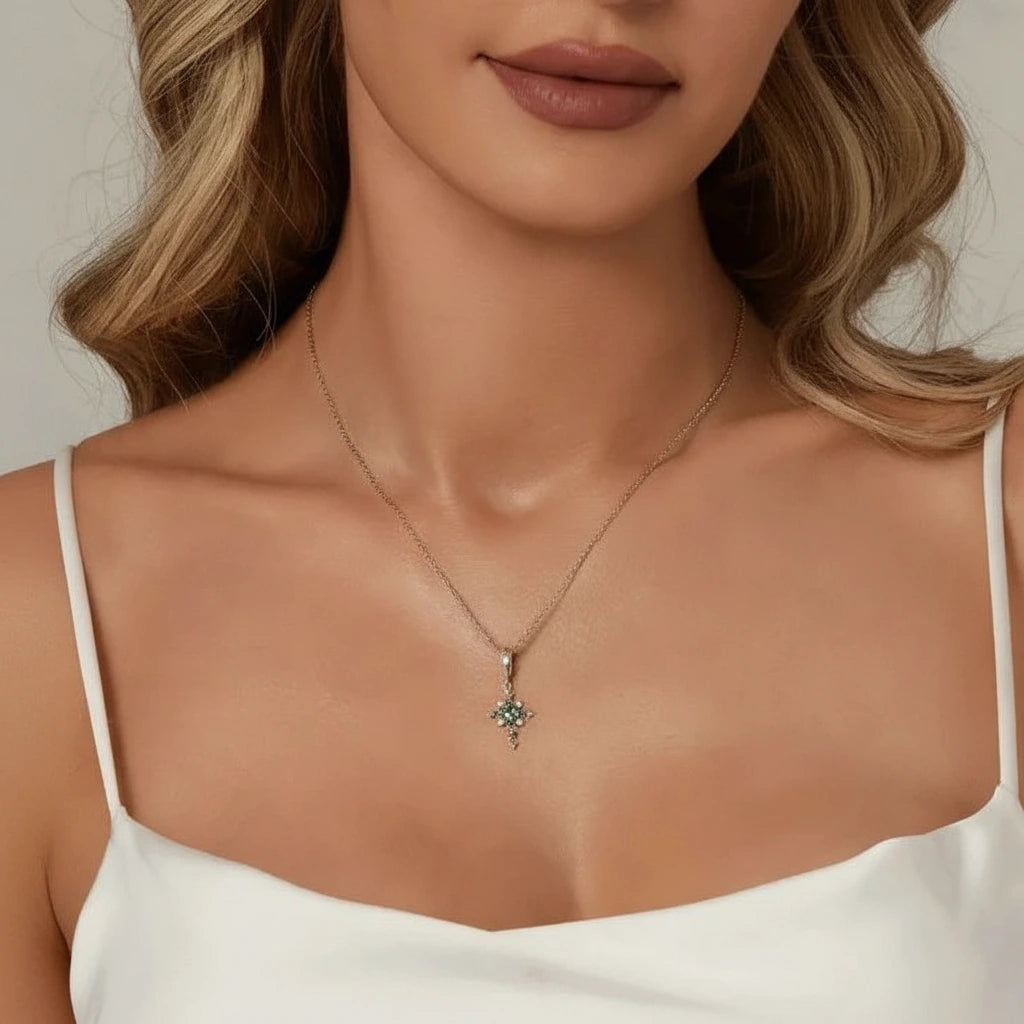 Vintage Cross Pendant with Green Heart-Black Diamonds New York