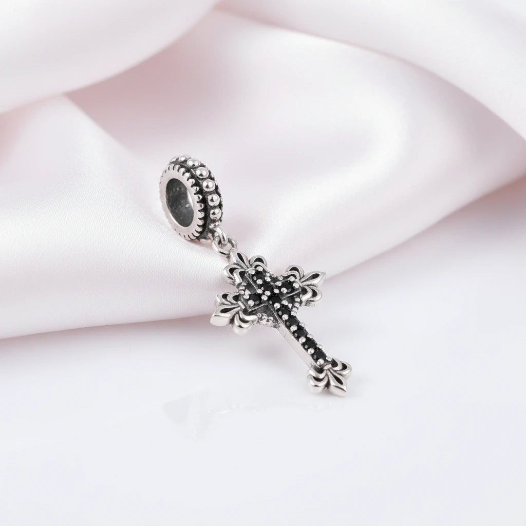 Vintage Cross Pendant with Green Heart-Black Diamonds New York