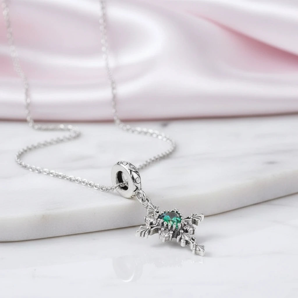 Vintage Cross Pendant with Green Heart-Black Diamonds New York