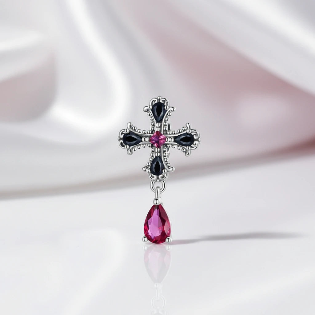 Vintage Cross Pendant with Green Heart-Black Diamonds New York
