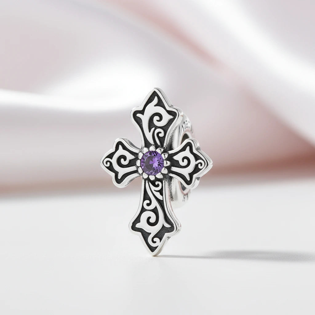 Vintage Cross Pendant with Green Heart-Black Diamonds New York
