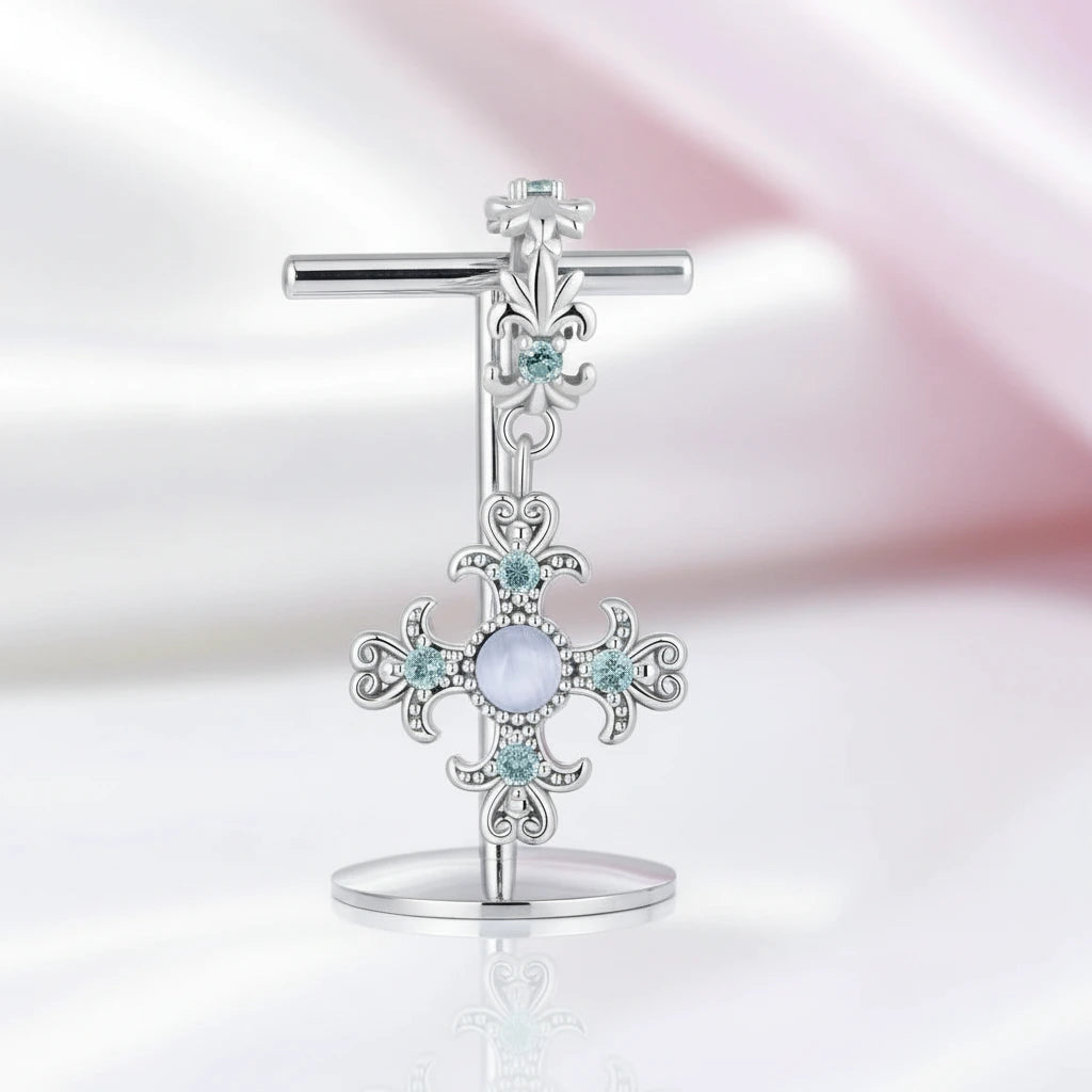 Vintage Cross Pendant with Green Heart-Black Diamonds New York