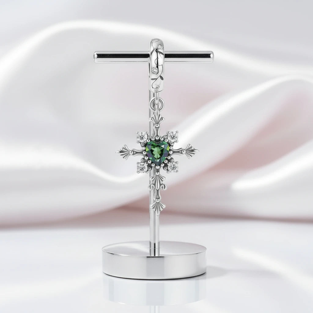 Vintage Cross Pendant with Green Heart-Black Diamonds New York