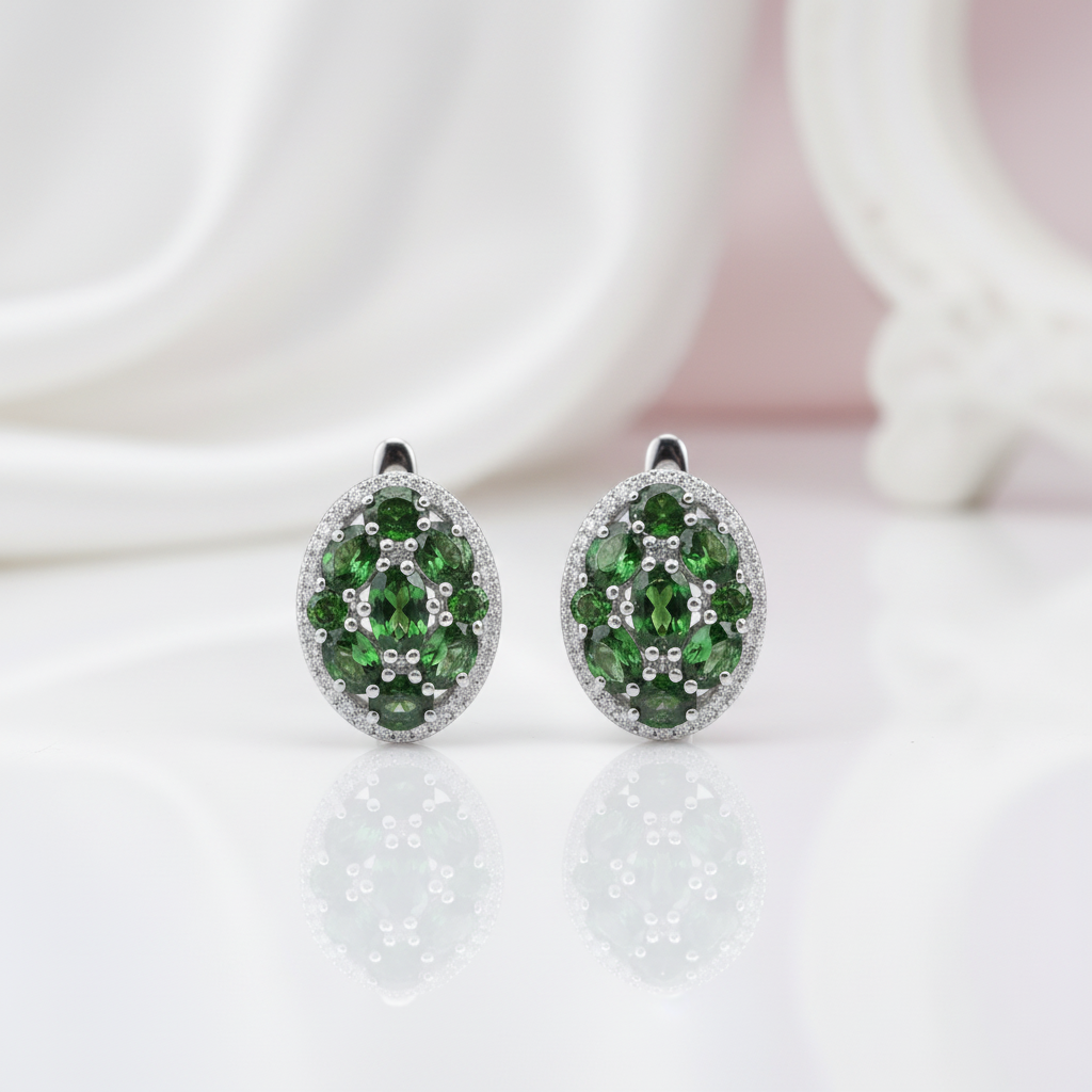 Vintage Earrings 6.86Ct Chrome Diopside Gemstone Stud Earrings-Black Diamonds New York