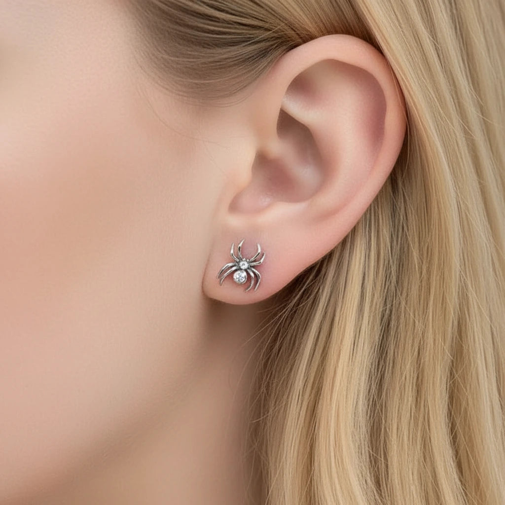 Vintage Eight-Legged Spider Stud Earrings-Black Diamonds New York